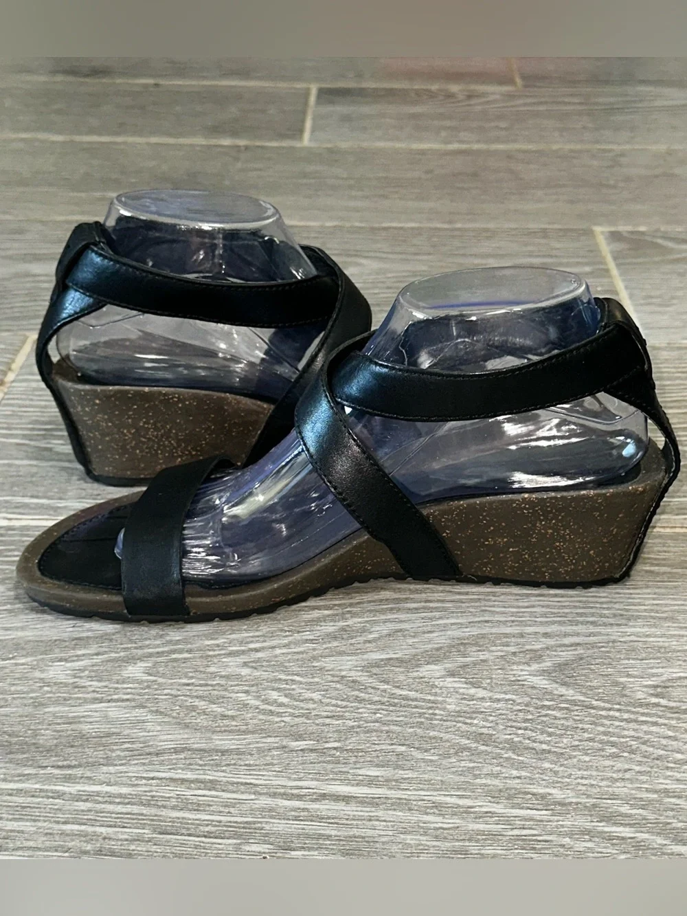 Teva Cabrillo Crossover Leather Wedge Sandals Black Women's 9.5 Summer Shoes
